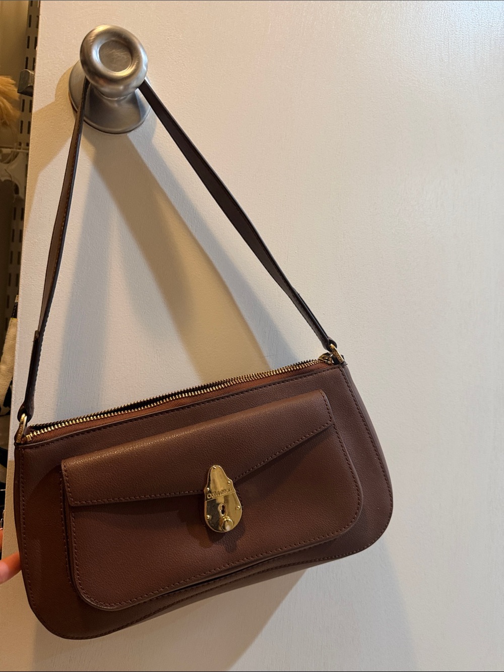 Calvin Klein Chocolate Brown Shoulder Bag with Gold Hardware
